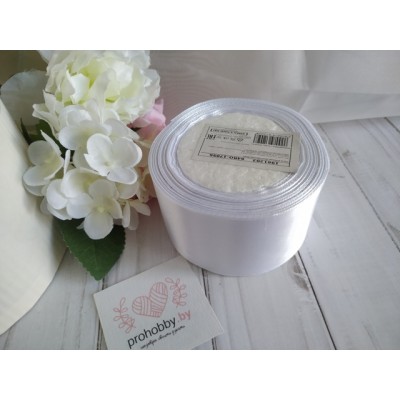 Лента атласная 50 мм, цвет белый, катушка 23 м