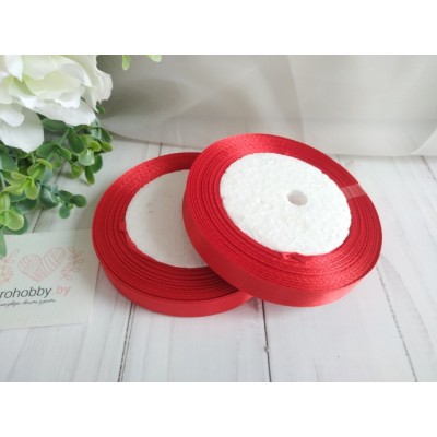 Лента атласная 12 мм, цвет красный 163, катушка 23 м