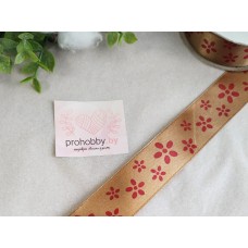 Лента атласная 25 мм "Цветы", цвет светло-коричневый/красный