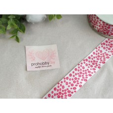 Лента атласная 25 мм "Цветочки", цвет белый/розовый