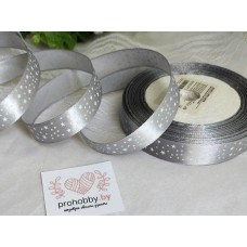 Лента атласная "Звёзды", 15 мм, цвет серый/белый