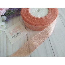 Лента парча 25 мм, цвет персиковый/серебро №109