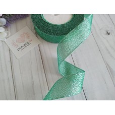 Лента парча 25 мм, цвет изумрудный/серебро №54