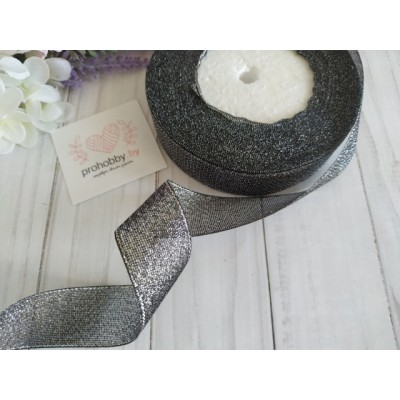 Лента парча 40 мм, цвет черный/серебро