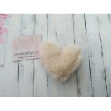 Патч меховой "Сердечко", 5*4 см, цвет бежевый