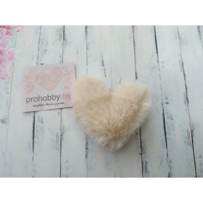 Патч меховой "Сердечко", 5*4 см, цвет бежевый