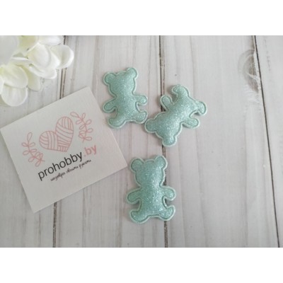 Патч с глиттером "Мишка", 2,6*3,3 см, цвет аквамарин