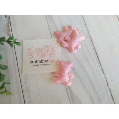 Патч с глиттером "Мишка", 2,6*3,3 см, цвет светло-розовый