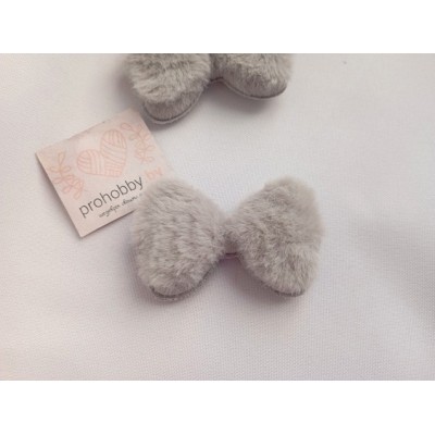 Патч меховой "Бантик", 6,5*3,7 см, цвет серый