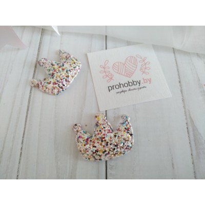 Патч 3D россыпь пайеток "Корона", 3,7*3,2 см, цвет белый/розовый