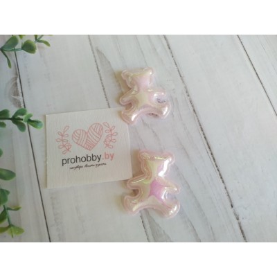 Патч глянец "Мишка", 4*3,5 см, цвет светло-розовый хамелеон