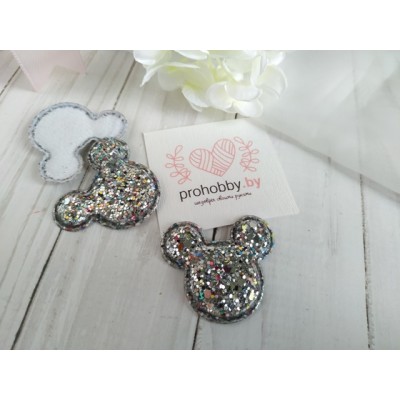 Патч 3D россыпь пайеток "Микки Маус", 4*3,8 см, цвет серебро