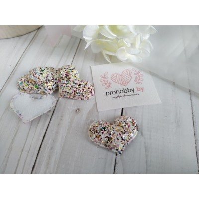 Патч 3D россыпь пайеток "Сердце", 2,8*3,8 см, цвет белый/розовый