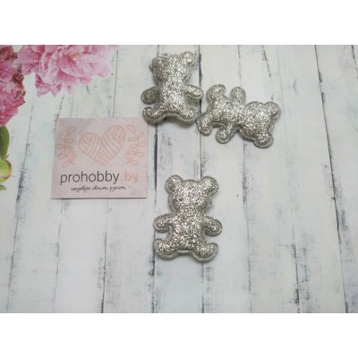Патч с глиттером "Мишка", 2,6*3,3 см, цвет серебро