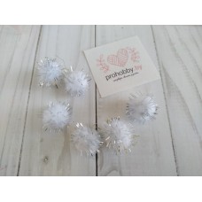 Помпоны с люрексом, 20 мм, цвет белый/серебро