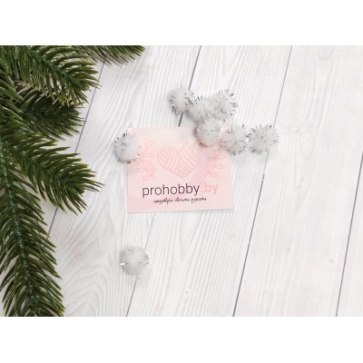 Помпоны с люрексом, 10 мм, цвет белый