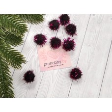 Помпон с люрексом, 15 мм, цвет чёрный с красным