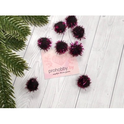 Помпон с люрексом, 15 мм, цвет чёрный с красным
