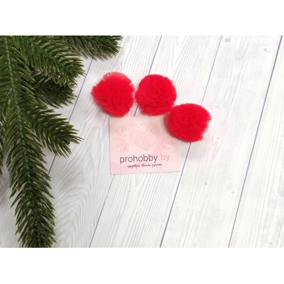 Помпоны-сеточка, 30 мм, цвет красный
