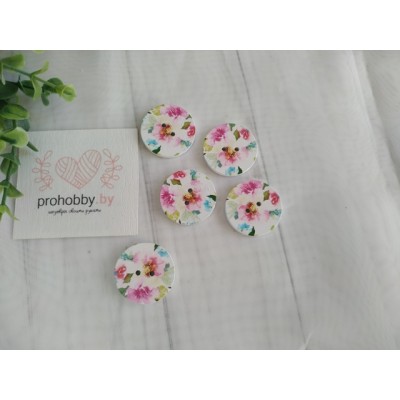 Пуговица декоративная "Акварельные цветы", 2,5 см