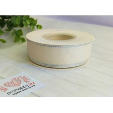 Лента репсовая с люрексом 25 мм, молочный/серебро