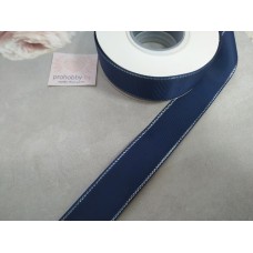 Лента репсовая с люрексом 25 мм, цвет темно-синий/серебро №38