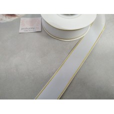 Лента репсовая с люрексом 25 мм, цвет белый/золото №01