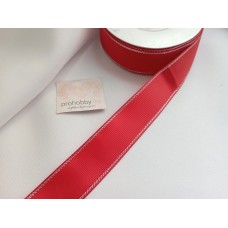 Лента репсовая с люрексом 25 мм, цвет красный/серебро №26