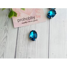 Стразы в цапах пришивные, овал 14 мм, цвет голубой в серебре №12