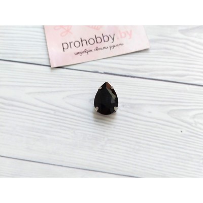 Стразы в цапах пришивные, капля 10*14 см, цвет чёрный в серебре