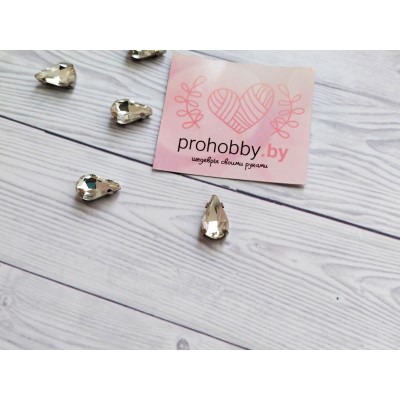 Стразы в цапах пришивные, капля 8*13 см, цвет белый в серебре