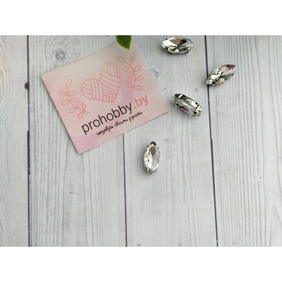 Стразы в цапах пришивные, овал заострённый 15 мм, цвет белый в серебре