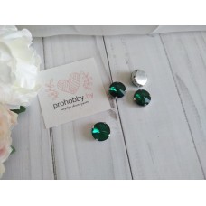 Стразы в цапах пришивные, круг 14 мм, цвет изумрудный в серебре №5