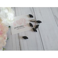 Стразы в цапах пришивные, заостренный овал 15 мм, цвет черный в серебре