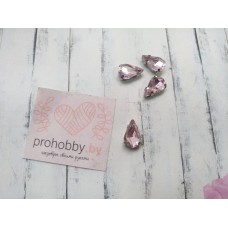 Стразы в цапах пришивные, капля 8*13 см, цвет светло-розовый в серебре