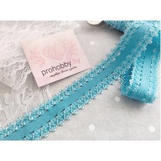 Тесьма-резинка с кружевом, цвет голубой