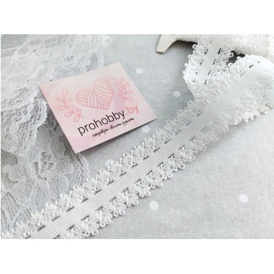 Тесьма-резинка с кружевом, цвет белый