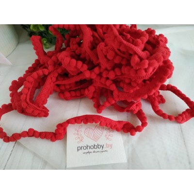 Тесьма с помпонами, 12 мм, цвет красный
