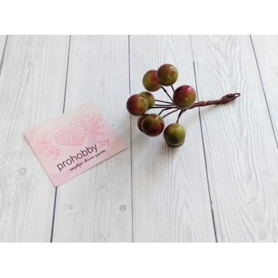 Ягодки на веточке, цвет красно-зелёный, 10 шт