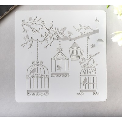 Трафарет "Клетки с птицами", 13*13 см