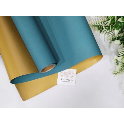 Плёнка для цветов матовая в рулоне, 58 см, цвет виридиан/золото