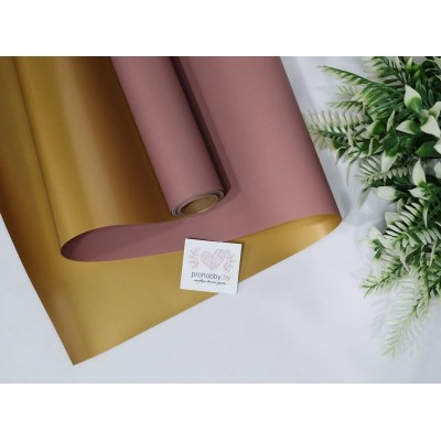 Плёнка для цветов матовая в рулоне, 58 см, цвет марсала18-1438/золото