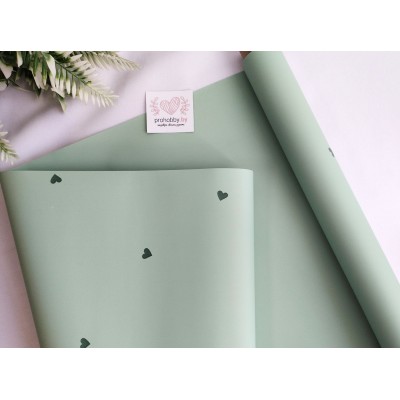 Плёнка для цветов матовая в рулоне "Сердечки", 58 см, цвет светло-зелёный