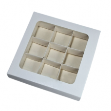 Коробка для конфет самосборная с окном, 9 ячеек, 15*15*3 см, цвет белый