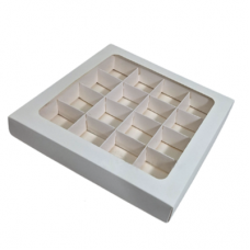 Коробка для конфет самосборная с окном, 16 ячеек, 20*20*3 см, цвет белый