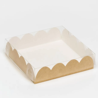 Коробка для печенья с прозрачной крышкой, 12*12*3 см, цвет крафт