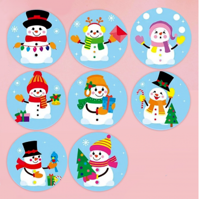 Наклейки новогодние "Снеговики", 3,8 см